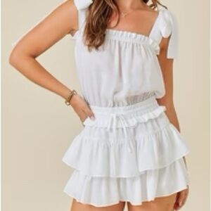 Day and Moon White Ruffled Tie-Shoulder Romper